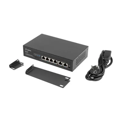 Switch Lanberg 6 porturi, 4x PoE+, 100 Mbps, neadministrabil, rack 10"/19", 60W