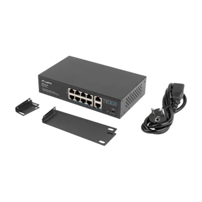 Switch Lanberg 8x 100 Mbps PoE+ și 2x 1 Gbps, Unmanaged, Rack 10"/19", 120W PoE