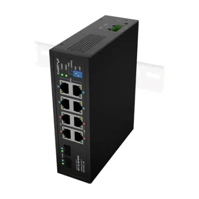 Switch Lanberg ILGE-8P-2S-120, 8 porturi Gigabit PoE+/PoE++, 2 porturi SFP, buget PoE 120W, montare DIN rail