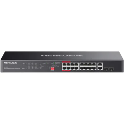Switch Mercusys Gigabit Rackmount MS120GP, 16× Gigabit PoE+ RJ45 ports, 2× Gigabit non-PoE RJ45 ports, si 2× Gigabit SFP slots