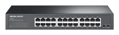 Swtich desktop/rackmount Mercusys, IEEE 802.3i, IEEE 802.3u, IEEE 802.3ab, IEEE 802.3x, IEEE 802.1p, 24×10/100/1000Mbps RJ45 Ports, Auto- Negotiation, Auto MDI/MDIX, switch capacity 48 Gbps