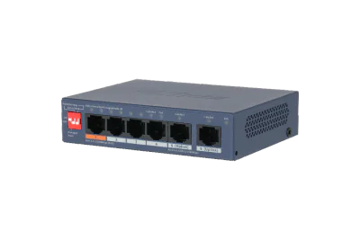 Switch PoE cu 6 porturi Dahua, buget 60 W, 2x Gigabit uplink, 4.8 Gbps, 3.57 Mpps, Layer 2, cu management