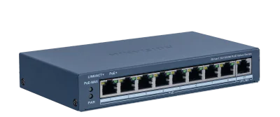 Switch PoE Hikvision DS-3E1309P-EI/M: 8 × 10/100 Mbps PoE port, 1 × Gigabit RJ45 port, 8 porturi PoE maxim 30W, buget PoE 60W, tensiune alimentare: 48 VDC, 2.5 A, dimensiuni: 170.00 mm × 27.60 mm × 93.10 mm, greutate: 0.350g, montare pe birou sau pe 