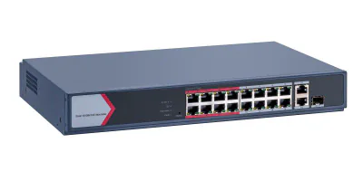 Switch PoE Hikvision DS-3E1318P-EI/M: 16 × 10/100 Mbps PoE port,1 × Gigabit combo,1 × Gigabit RJ45 port, 16 porturi PoE maxim 30W, buget PoE 130W, tensiune alimentare 100~240 V AC, 50/60 Hz, Max. 2.5 A., dimensiuni: 335.0 mm × 44.5 mm × 226.00 mm, gr