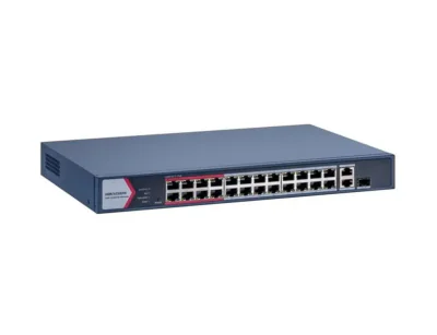 Switch PoE Hikvision DS-3E1326P-EI/M: 24 × 10/100 Mbps PoE port,1 × Gigabit combo,1 × Gigabit RJ45 port, 24 porturi PoE maxim 30W, buget PoE 230W, tensiune alimentara: 100-240 VAC, 50/60 Hz, Max. 4 A, dimensiuni: 335.00 mm × 44.50 mm × 226.00 mm, gre