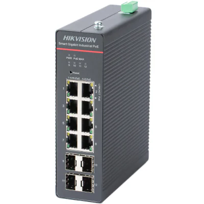 Switch PoE Hikvision DS-3T1512HP-SI-8P4FKIT(75W): 8 x Gigabit PoE RJ45 ports,4 x Gigabit SFP fiber optical ports, port PoE 1-4: maxim 90W, port PoE 5-8: 30W, buget PoE 300W, tensiune alimentare: 48~57 V DC, 7.5 A/ 52 V~57 V recommended input voltage 