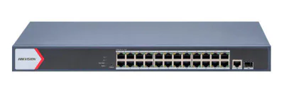 Switch PoE Hikvision SWITCH 24+2 GIGABIT POE: 24 × Gigabit PoE port,1 × Gigabit RJ45 port,1 × Gigabit fiber optical port, standard: IEEE 802.3af,IEEE 802.3at, buget PoE 370W, tensiune alimentara: 100~240 V AC, 50/60 Hz, Max. 6.3 A, dimensiuni: 440.0 