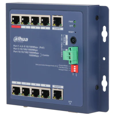 Switch PoE industrial administrabil DAHUA CHS4110-8ET-90-F, 8 porturi + 2 uplink + 1 SFP