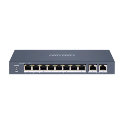 Switch Smart Managed 10 porturi HIKVISION DS-3E1310HP-EI, 8 PoE Fast Ethernet + 2 RJ45 Gigabit, buget PoE 110 W