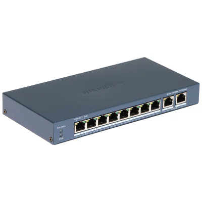Switch Smart Managed 10 porturi HIKVISION DS-3E1310HP-EI(B), 8 PoE Fast Ethernet + 2 RJ45 Gigabit, buget PoE 110 W