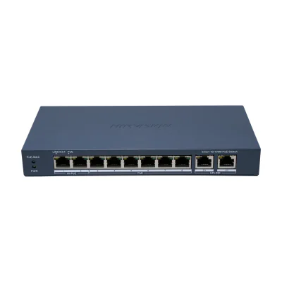 Switch Smart Managed 10 porturi HIKVISION DS-3E1310HP-EI(B), 8 PoE Fast Ethernet + 2 RJ45 Gigabit, buget PoE 110 W