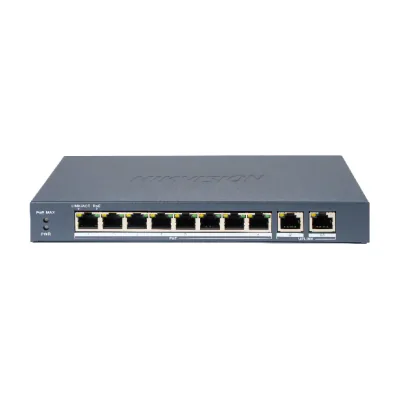 Switch Smart Managed 10 porturi HIKVISION DS-3E1310P-EI(B), 8 PoE Fast Ethernet + 2 RJ45 Gigabit, buget PoE 110 W