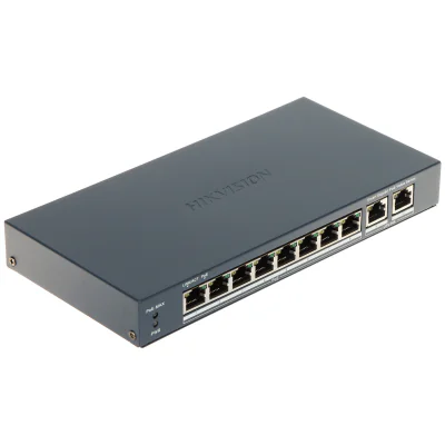 Switch Smart Managed 10 porturi HIKVISION DS-3E1510P-EI/M(B), 8 PoE + 2 RJ45 Gigabit, buget PoE 80 W