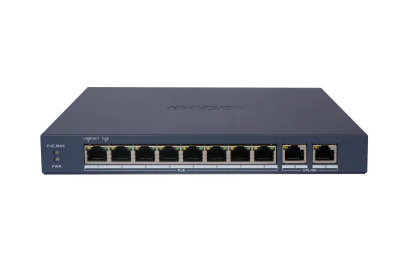 Switch Smart Managed 10 porturi HIKVISION DS-3E1510P-EI/M(B), 8 PoE + 2 RJ45 Gigabit, buget PoE 80 W