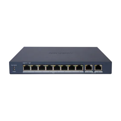 Switch Smart Managed 10 porturi HIKVISION DS-3E1510P-EI/M(B), 8 PoE + 2 RJ45 Gigabit, buget PoE 80 W