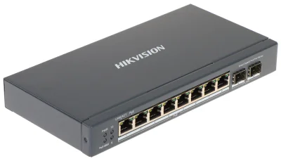 Switch Smart Managed 10 porturi HIKVISION DS-3E1510P-SI, 8 PoE + 2 SFP Gigabit, buget PoE 110 W