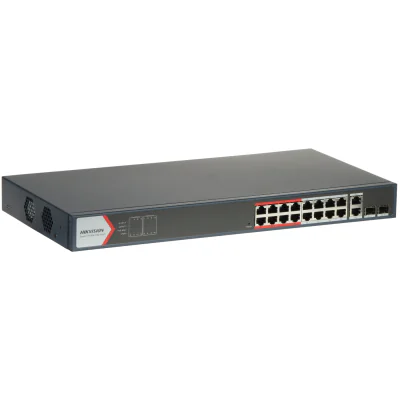 Switch Smart Managed 16 porturi HIKVISION DS-3E1318P-EI(B), 16 PoE Fast Ethernet, buget PoE 230 W