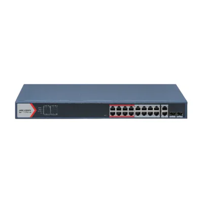 Switch Smart Managed 16 porturi HIKVISION DS-3E1318P-EI(B), 16 PoE Fast Ethernet, buget PoE 230 W