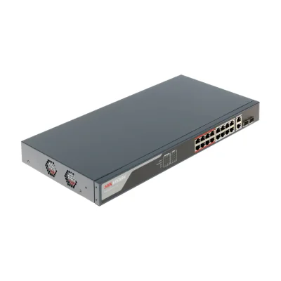 Switch Smart Managed 17 porturi HIKVISION DS-3E1318P-EI/M, 16 PoE Fast Ethernet + 1 RJ45 Gigabit, buget PoE 130 W