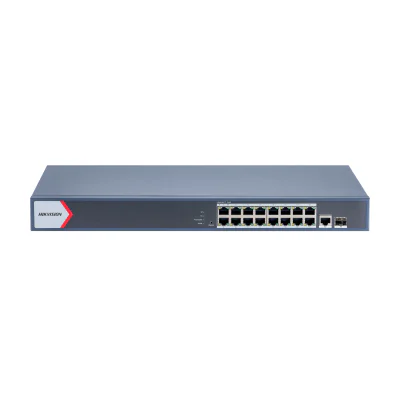 Switch Smart Managed 18 porturi HIKVISION DS-3E1518P-EI(V2), 16 PoE + 1 RJ45 + 1 SFP Gigabit, buget PoE 230 W
