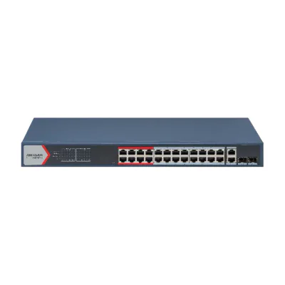 Switch Smart Managed 24 porturi HIKVISION DS-3E1326P-EI(B), 24 PoE Fast Ethernet, buget PoE 370 W