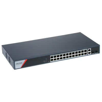 Switch Smart Managed 28 porturi HIKVISION DS-3E1528HP-SI-24P2T2F, 24 PoE + 2 RJ45 + 2 SFP Gigabit, buget PoE 370 W