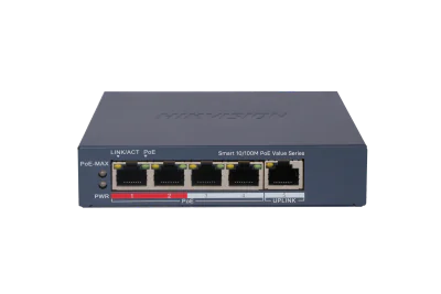 Switch Smart Managed 5 porturi HIKVISION DS-3E1105P-EI/M(V2), 4 PoE + 1 RJ45 Fast Ethernet, buget PoE 45 W