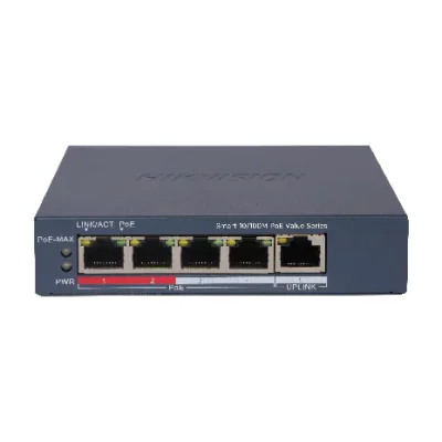 Switch Smart Managed 5 porturi HIKVISION DS-3E1105P-EI/M(V2), 4 PoE + 1 RJ45 Fast Ethernet, buget PoE 45 W