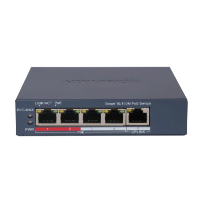 Switch Smart Managed 5 porturi HIKVISION DS-3E1105P-EI(V2), 4 PoE + 1 RJ45 Fast Ethernet, buget PoE 60 W