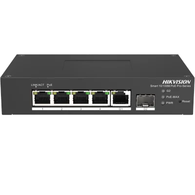 Switch Smart Managed 6 porturi HIKVISION DS-3T1306P-SI/HS, 4 PoE Fast Ethernet + 1 RJ45 Gigabit + 1 SFP Gigabit, buget PoE 60 W