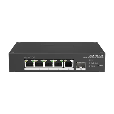 Switch Smart Managed 6 porturi HIKVISION DS-3T1306P-SI/HS, 4 PoE Fast Ethernet + 1 RJ45 Gigabit + 1 SFP Gigabit, buget PoE 60 W