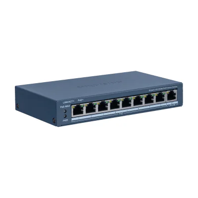 Switch Smart Managed 9 porturi HIKVISION DS-3E1309P-EI/M, 8 PoE Fast Ethernet + 1 RJ45 Gigabit, buget PoE 60 W