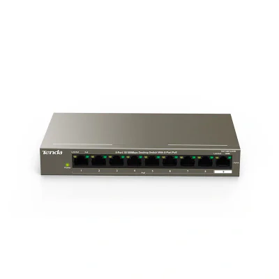 SWITCH TENDA unmanaged, 9 porturi RJ-45 10/100 dintre care 8 au PoE putere totala 58W, metalic "TEF1109P-8-63W"