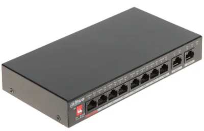 Switch Unmanaged 10 porturi DAHUA PFS3010-8ET-96-V2, 8 PoE Fast Ethernet + 2 uplink, buget PoE 96 W, Black