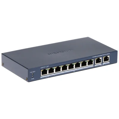Switch Unmanaged 10 porturi HIKVISION DS-3E0310HP-E(C), 8 PoE Fast Ethernet + 2 RJ45 Gigabit, buget PoE 110 W