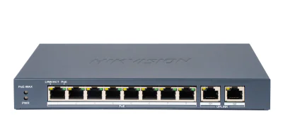 Switch Unmanaged 10 porturi HIKVISION DS-3E0310P-E/M(B), 8 PoE Fast Ethernet + 2 RJ45 Gigabit, buget PoE 80 W