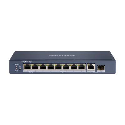 Switch Unmanaged 10 porturi HIKVISION DS-3E0510HP-E, 8 PoE + 1 RJ45 + 1 SFP Gigabit, buget PoE 110 W