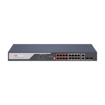 Switch Unmanaged 16 porturi HIKVISION DS-3E0318P-E(C), 16 PoE Fast Ethernet, buget PoE 225 W