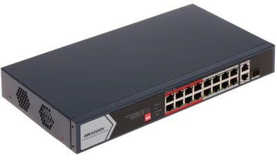 Switch Unmanaged 17 porturi HIKVISION DS-3E0318P-E/M(C), 16 PoE Fast Ethernet + 1 RJ45 Gigabit, buget PoE 130 W