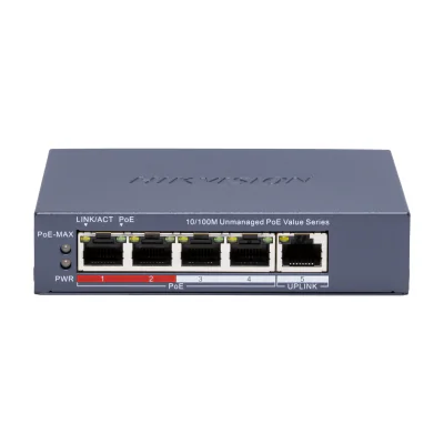 Switch Unmanaged 5 porturi HIKVISION DS-3E0105P-E/M(C), 4 PoE + 1 RJ45 Fast Ethernet, buget PoE 45 W