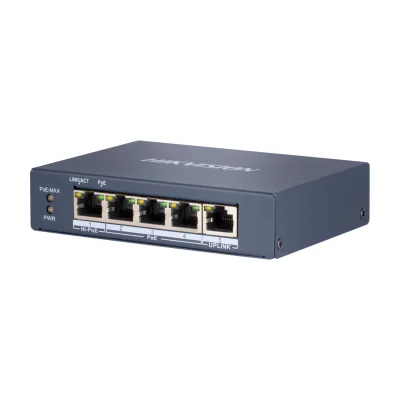 Switch Unmanaged 5 porturi HIKVISION DS-3E0505HP-E, 4 PoE + 1 RJ45 Gigabit, buget PoE 60 W