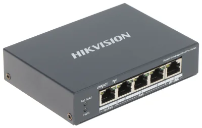 Switch Unmanaged 5 porturi HIKVISION DS-3E0505HP-E, 4 PoE + 1 RJ45 Gigabit, buget PoE 60 W