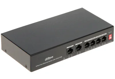 Switch Unmanaged 6 porturi DAHUA DH-PFS3006-4ET-36, 4 PoE Fast Ethernet + 2 uplink, buget PoE 36 W