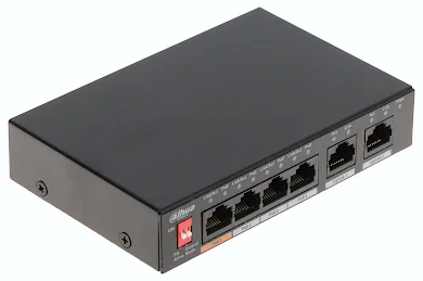 Switch Unmanaged 6 porturi DAHUA PFS3006-4ET-60-V2, 4 PoE Fast Ethernet + 2 uplink, buget PoE 60 W, Black