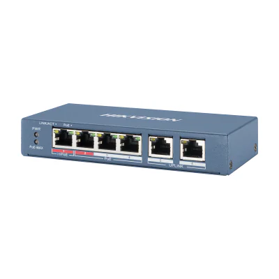 Switch Unmanaged 6 porturi HIKVISION DS-3E0106HP-E, 4 PoE + 2 RJ45 Fast Ethernet, buget PoE 60 W
