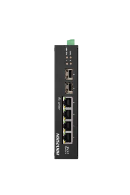 Switch Unmanaged 6 porturi HIKVISION DS-3T0506HP-E/HS, 4 PoE + 2 SFP Gigabit, buget PoE 65 W