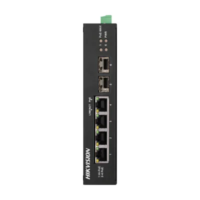 Switch Unmanaged 6 porturi HIKVISION DS-3T0506HP-E/HS, 4 PoE + 2 SFP Gigabit, buget PoE 65 W