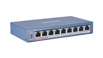 Switch Unmanaged 9 porturi HIKVISION DS-3E0109P-E(C), 8 PoE + 1 RJ45 Fast Ethernet, buget PoE 115 W