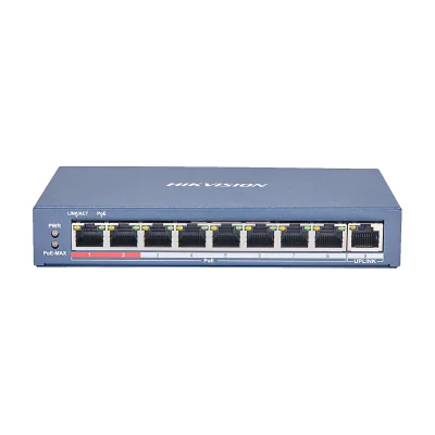 Switch Unmanaged 9 porturi HIKVISION DS-3E0109P-E(C), 8 PoE + 1 RJ45 Fast Ethernet, buget PoE 115 W