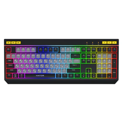 Tastatura cu fir Hator Icefall, membrana, conectivitate USB, polling rate 1000Hz, iluminare RGB pentru 8 zone diferite, tip switch membrana, material taste ABS cu gravare laser si acoperire UV, alb-negru